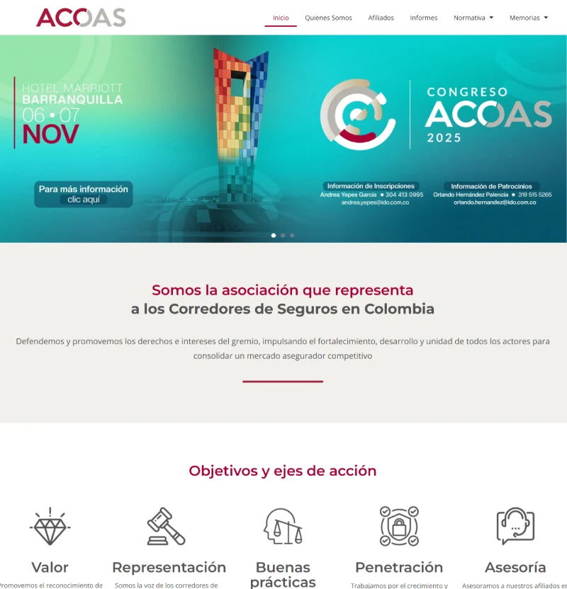 Imagen representativa del servicio de soporte y actualización del sitio web de ACOAS brindado por Impacto Visual.