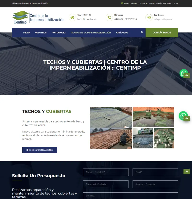 Imagen representativa del servicio de diseño y desarrollo de sitio web Centro de la Impermeabilización brindado por Impacto Visual.